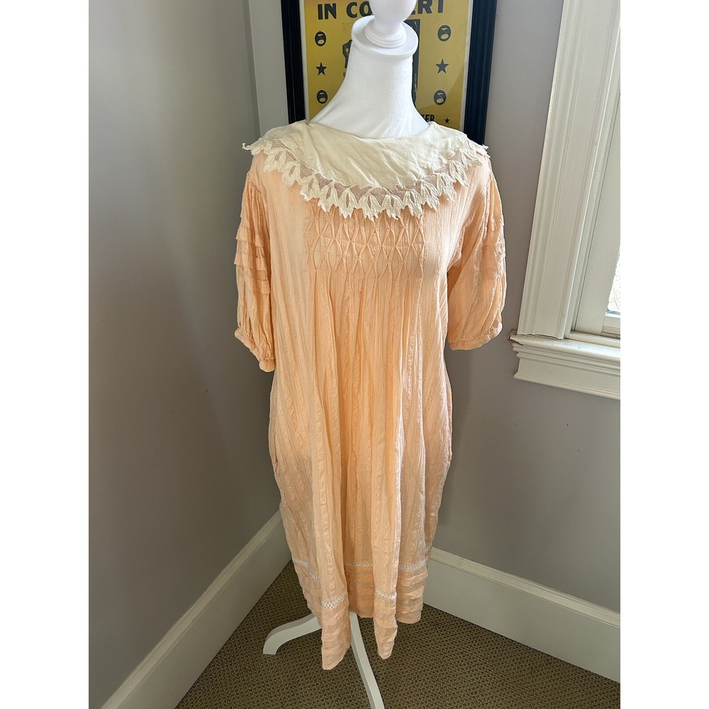 PANACHE Women's Vintage Collared Peach Pink 80s Gauze Dress  Size 12‎